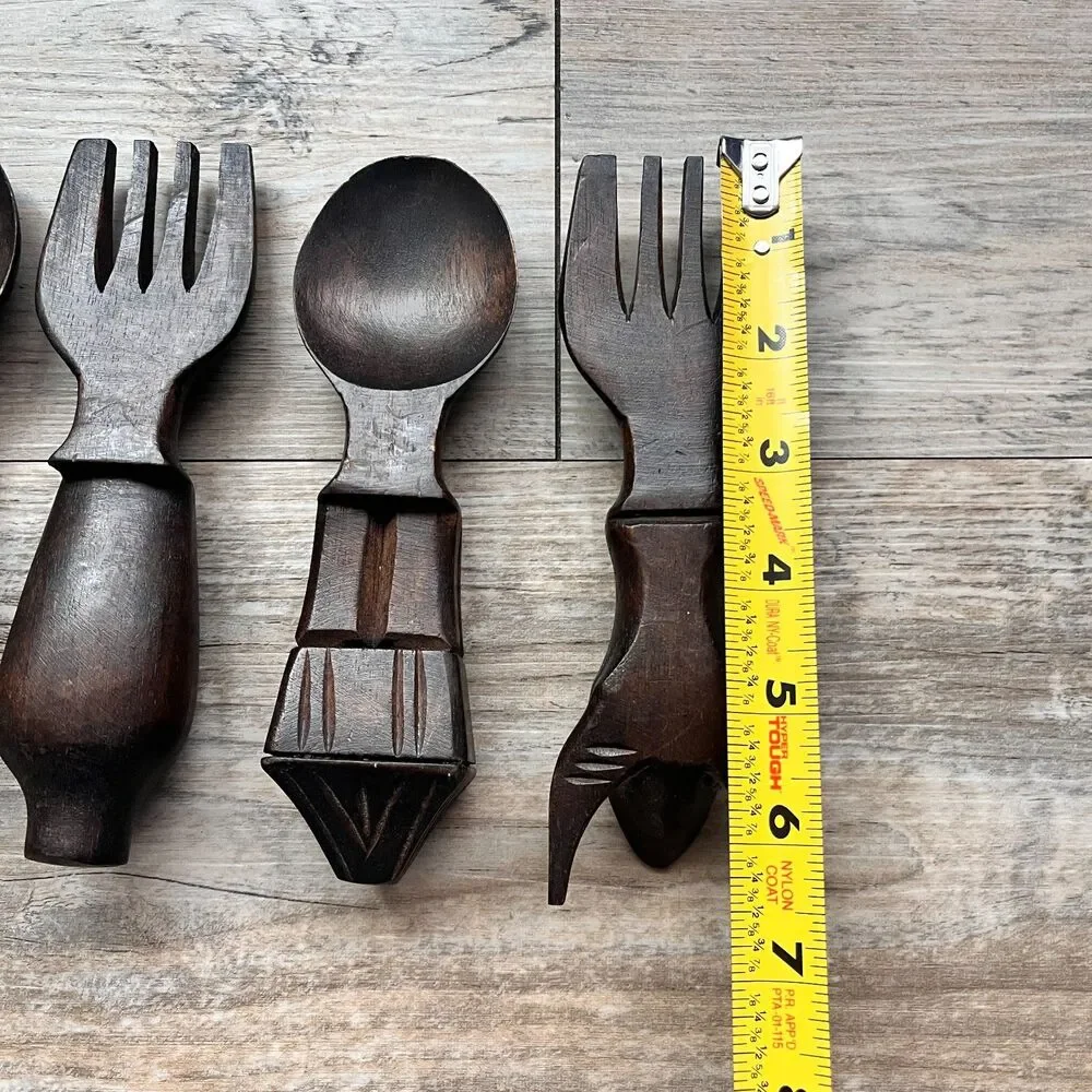 Vintage Western Carved Wooden Salad Servers Spoon Fork Rustic Cowboy Utensils